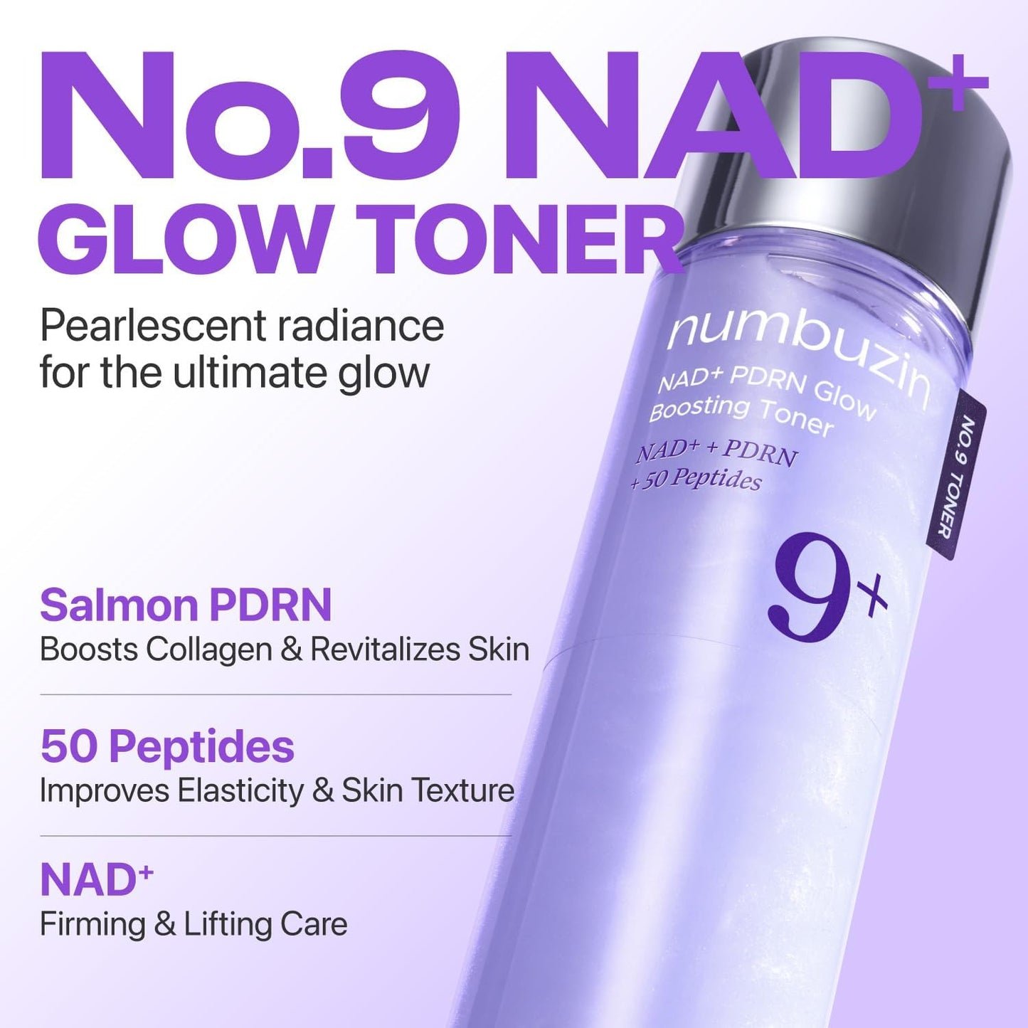 numbuzin No.9 Toner | NAD+ PDRN Glow Boosting Toner | Glowing, Firming, Moisturizing, Elasticity, Wrinkles, Fine Lines, Korean Skin Care | Salmon PDRN, Peptides, NAD | Essence for